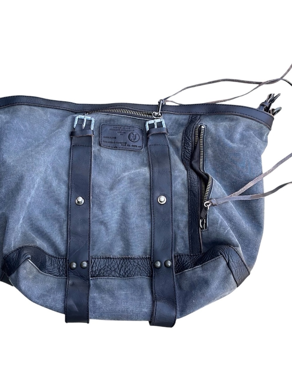 All Saints 100% Cotton Canvas & Leather Weekender Bag Gray Black